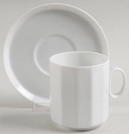Polygon White Flat Cup & Saucer Set