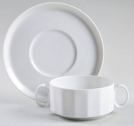 Polygon White Flat Cream Soup Bowl & Saucer Set