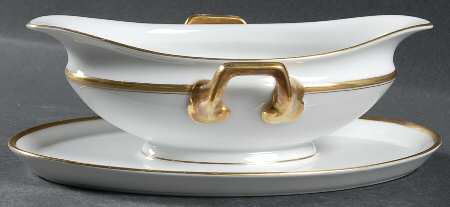 Princess Gold (White Body) Gravy Boat with Attached Underplate