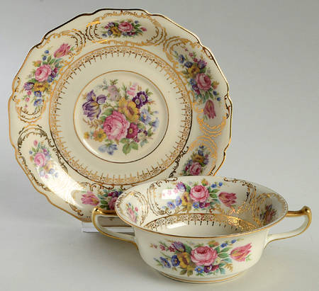 Queen's Bouquet Footed Cream Soup Bowl & Saucer Set