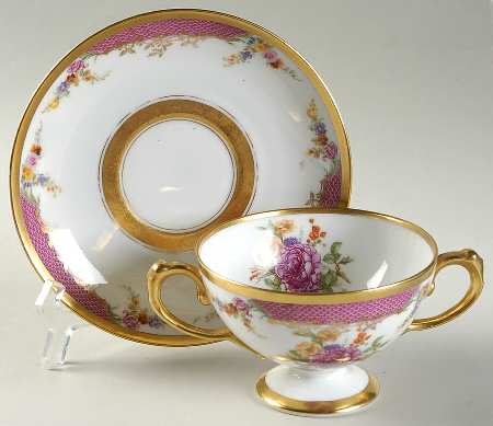 Queen's Rose (Wide Gold Inner Band) Footed Bouillon Cup & Saucer