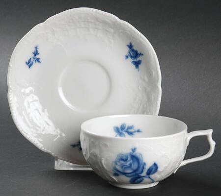 Sansoucci Blue Rose Flat Cup & Saucer Set