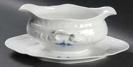 Sansoucci Blue Rose Gravy Boat with Attached Underplate