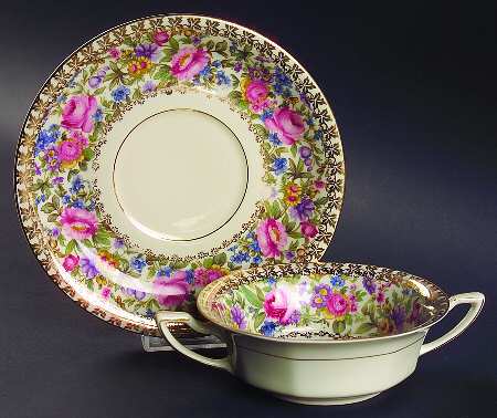 Garden Caprice (Smooth Edge) Flat Cream Soup Bowl & Saucer Set