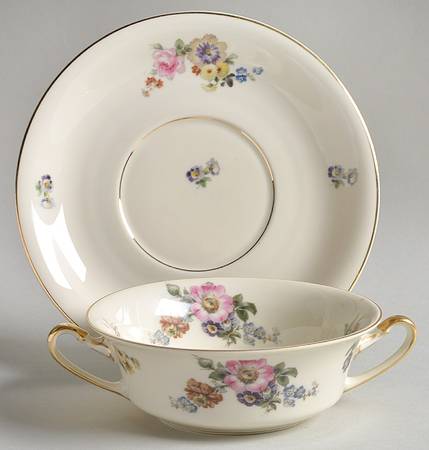 Gardenia Footed Cream Soup Bowl & Saucer Set