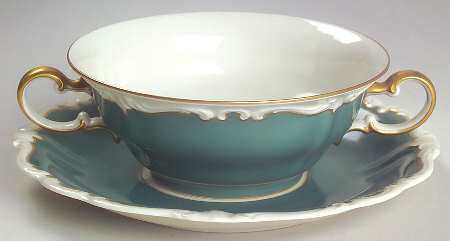 Raphael Green Flat Cream Soup Bowl & Saucer Set