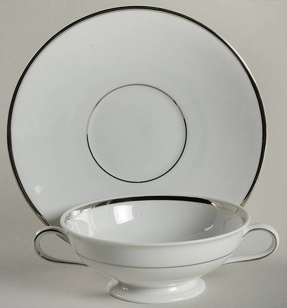 Regent (Platinum Trim) Footed Cream Soup Bowl & Saucer Set