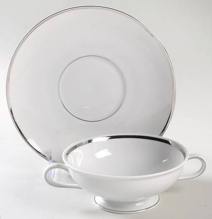 Regent (Platinum Trim) Footed Cream Soup Bowl & Saucer Set