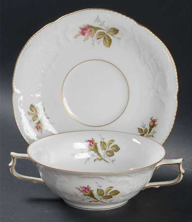 Rose White Flat Cream Soup Bowl & Saucer Set