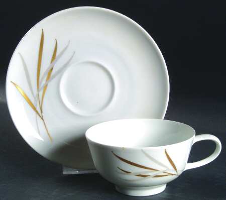 Royal (Form E, Gray and Gold Leaves) Flat Cup & Saucer Set