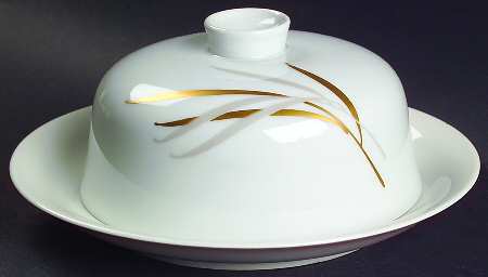 Royal (Form E, Gray and Gold Leaves) Round Covered Butter
