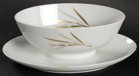 Royal (Form E, Gray and Gold Leaves) Gravy Boat with Attached Underplate