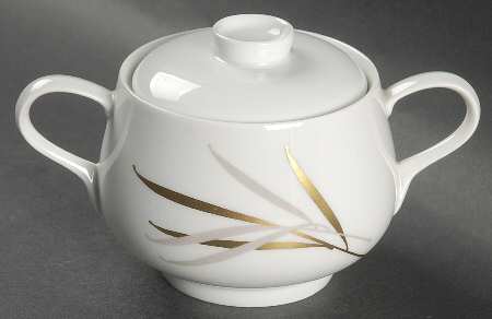 Royal (Form E, Gray and Gold Leaves) Sugar Bowl & Lid