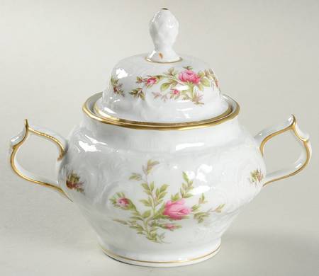 Sanssouci Rose White (Gold Trim) Sugar Bowl & Lid