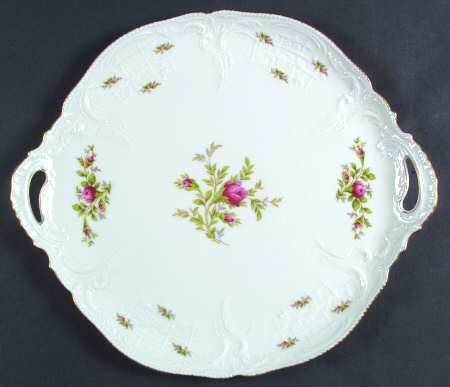 Sanssouci Rose White (Gold Trim) Handled Cake Plate
