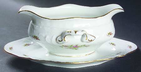 Sanssouci Rose White (Gold Trim) Gravy Boat with Attached Underplate