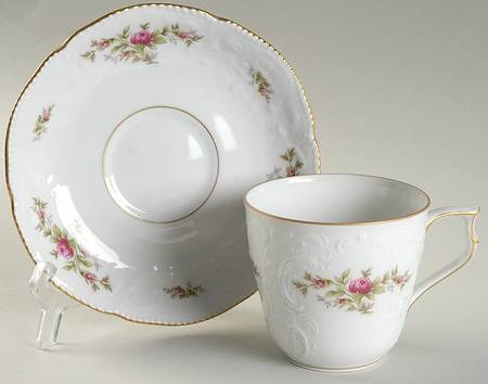 Sanssouci Rose White (Gold Trim) Flat Cup & Saucer Set