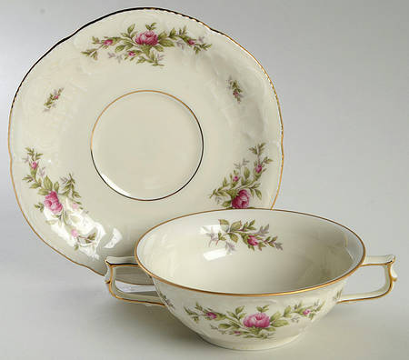 Sanssouci Rose Ivory (Gold Trim) Flat Cream Soup Bowl & Saucer Set