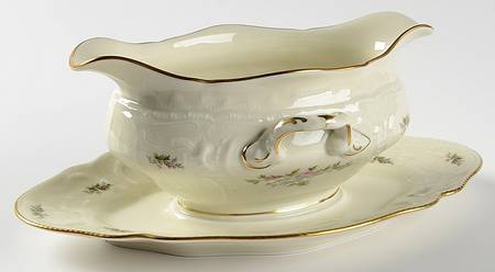 Sanssouci Rose Ivory (Gold Trim) Gravy Boat with Attached Underplate