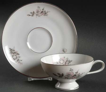 Sanssouci Rose (Platinum Trim) Footed Cup & Saucer Set