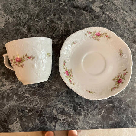Sanssouci Rose (White, No Trim) Flat Demitasse Cup & Saucer Set