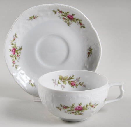 Sanssouci Rose (White, No Trim) Flat Cup & Saucer Set