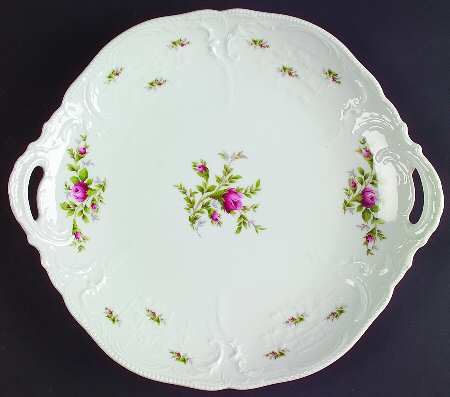 Sanssouci Rose (White, No Trim) Handled Cake Plate