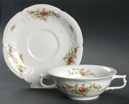 Sanssouci Rose (White, No Trim) Flat Cream Soup Bowl & Saucer Set