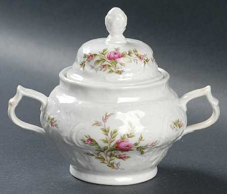 Sanssouci Rose (White, No Trim) Sugar Bowl & Lid