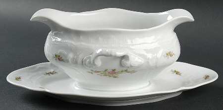 Sanssouci Rose (White, No Trim) Gravy Boat with Attached Underplate