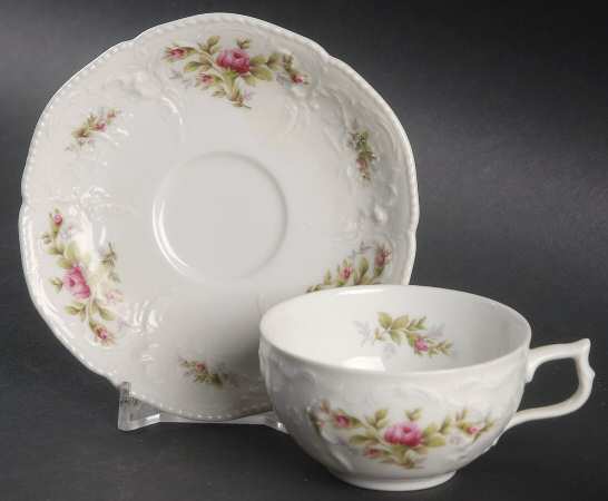 Sanssouci Rose (White, No Trim) Flat Demitasse Cup & Saucer Set