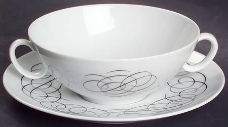 Script Flat Cream Soup Bowl & Saucer Set