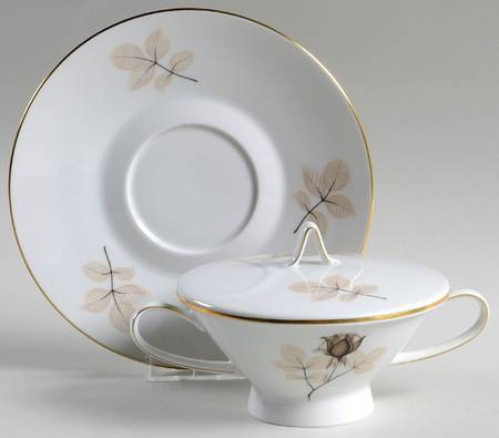 Shadow Rose Cream Soup Bowl & Saucer Set with Lid