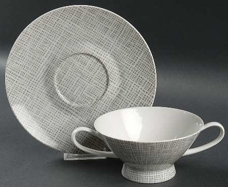 Silk Velvet Footed Cream Soup Bowl & Saucer Set