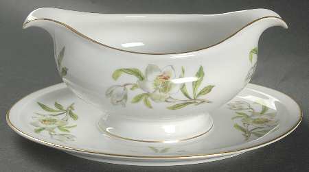 Snow Rose Gravy Boat with Attached Underplate