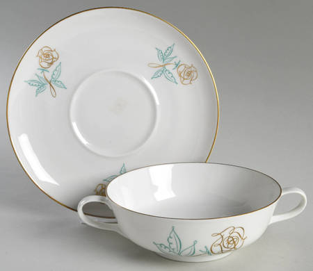 Spencer Rose Footed Cream Soup Bowl & Saucer Set