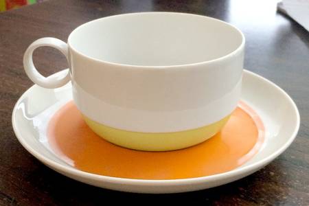 Springtime White (Yellow Inner Ring) Flat Cup & Saucer Set