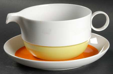Springtime White (Yellow Inner Ring) Gravy Boat & Underplate