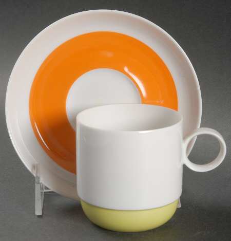 Springtime White (Yellow Inner Ring) Flat Cup & Saucer Set