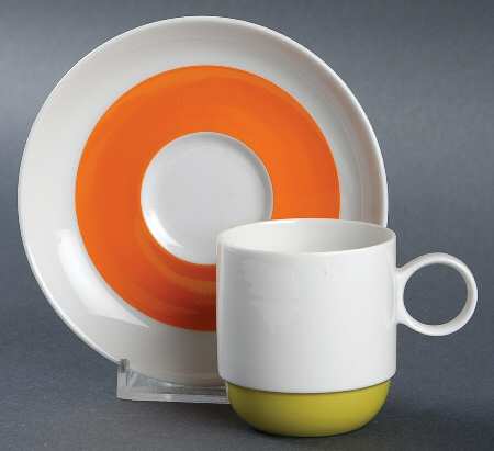 Springtime White (Yellow Inner Ring) Flat Demitasse Cup & Saucer Set