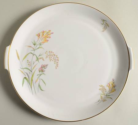 Summer Blossoms White Handled Cake Plate