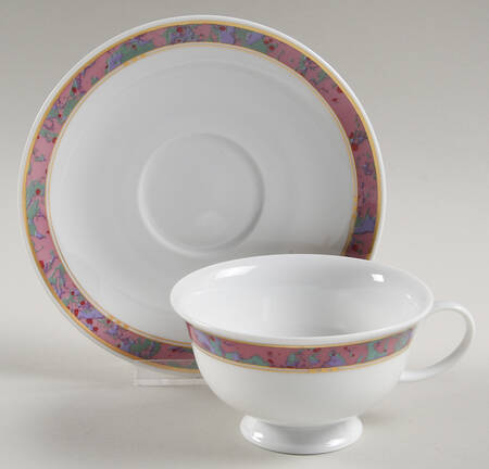 Symphony (Aida, Pink & Green) Footed Cup & Saucer Set