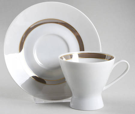 Taupe Band Footed Cup & Saucer Set