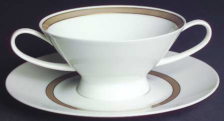 Taupe Band Footed Cream Soup Bowl & Saucer Set