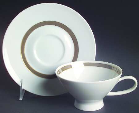 Taupe Band Footed Cup & Saucer Set