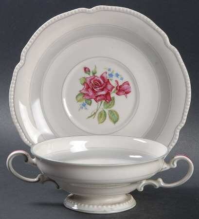 Tudor Rose Footed Cream Soup Bowl & Saucer Set
