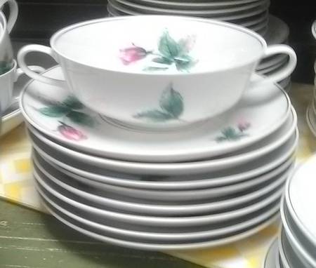 Victoria Rose Footed Cream Soup Bowl & Saucer Set