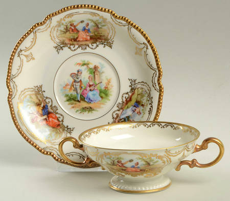 Watteau Footed Cream Soup Bowl & Saucer Set