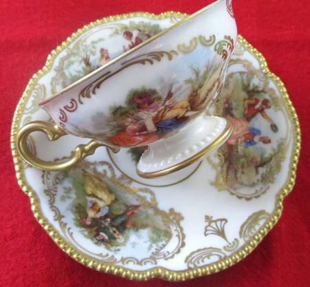 Watteau Footed Demitasse Cup & Saucer Set