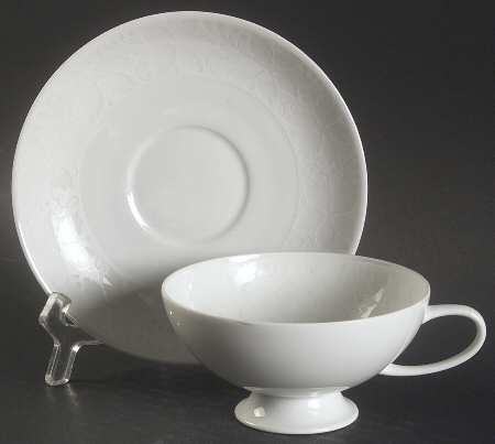 White Velvet (No Trim) Footed Cup & Saucer Set